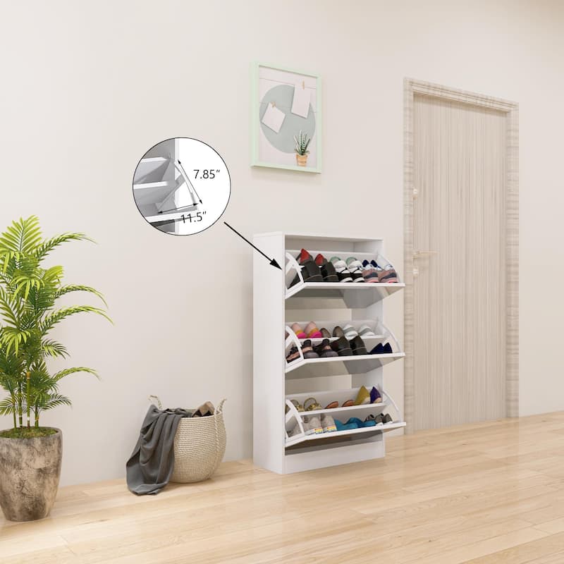 3-Tier Shoe Rack Organizer Cabinet with Full-Length Mirror, Slim Design, Easy Pull-Down Drawers for Entryway, Hallway, Mudroom