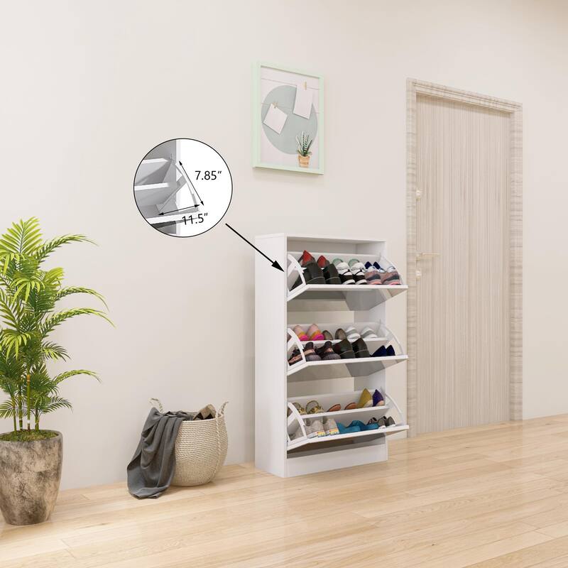 Narrow Shoe Storage Cabinet with Mirror, Wood Slim Shoe Rack 3 Tier Shoe Organizer for Home and Apartment,
