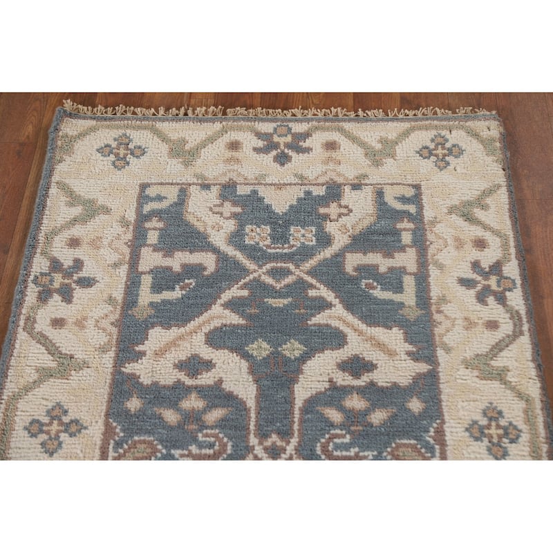 Blue Oushak Style Runner Rug Hand-knotted Wool Carpet - 2'6"x 8'0"