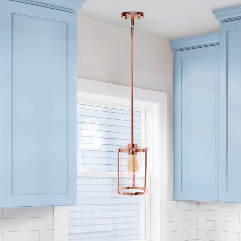 Contemporary 1-Light Pendant - Metal & Glass Hanging Lamp - Kitchen, Foyer, Bedroom - Gold Finish - 9.5