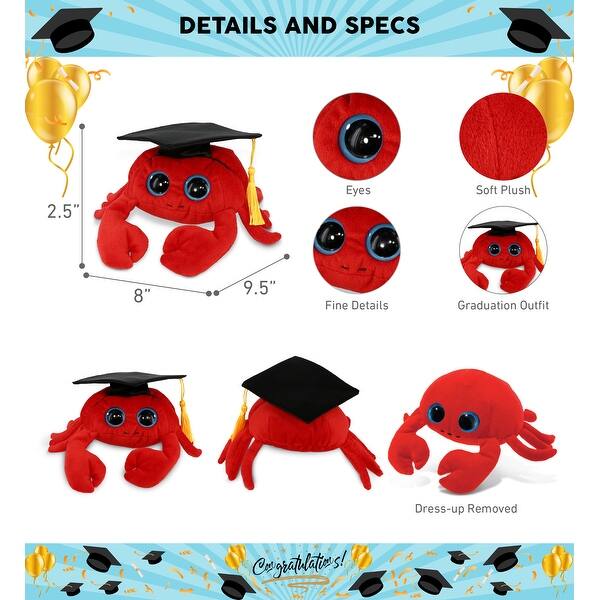 DolliBu Big Eye Red Crab Graduation Plush Toy with Graduation Cap - 9.5 ...