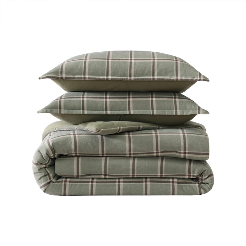 Eddie Bauer Alpine Plaid Cotton Flannel Green Comforter Set