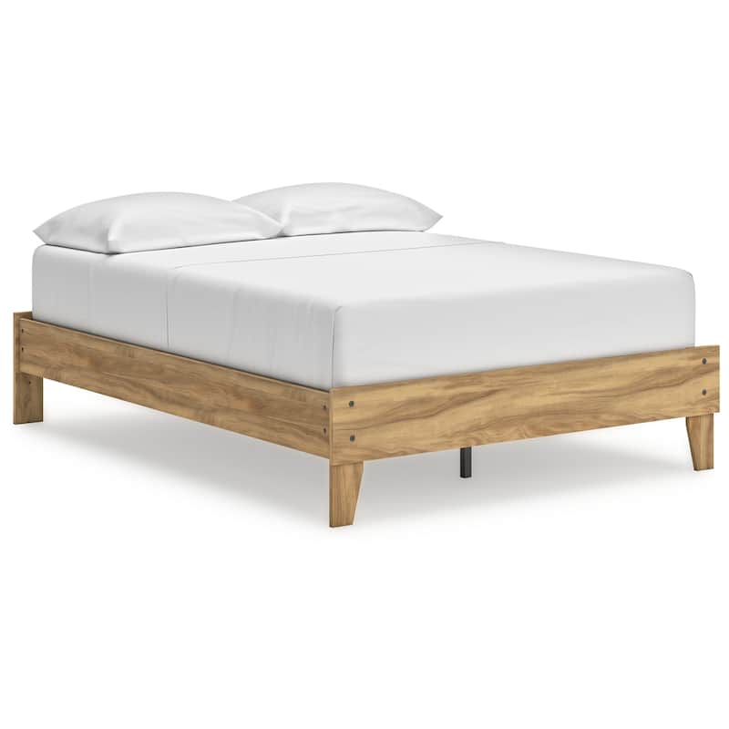 Maci Full Platform Bed, Natural Light Brown Wood, Low Profile Legs
