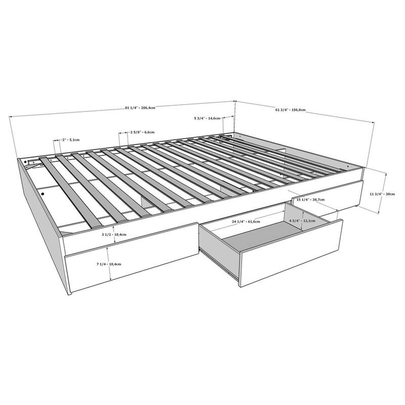 Nexera Storage Bed with Headboard, White and Walnut