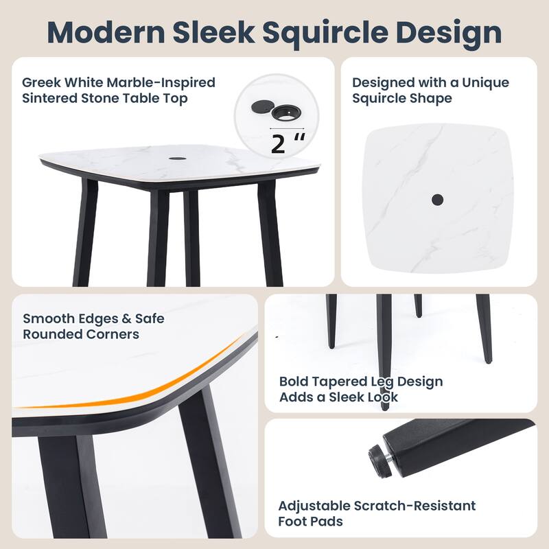 Contemporary 35.4" Square Bar Height Table – Greek White Sintered Stone Top, Rust-Proof Aluminum Frame & Umbrella Hole .
