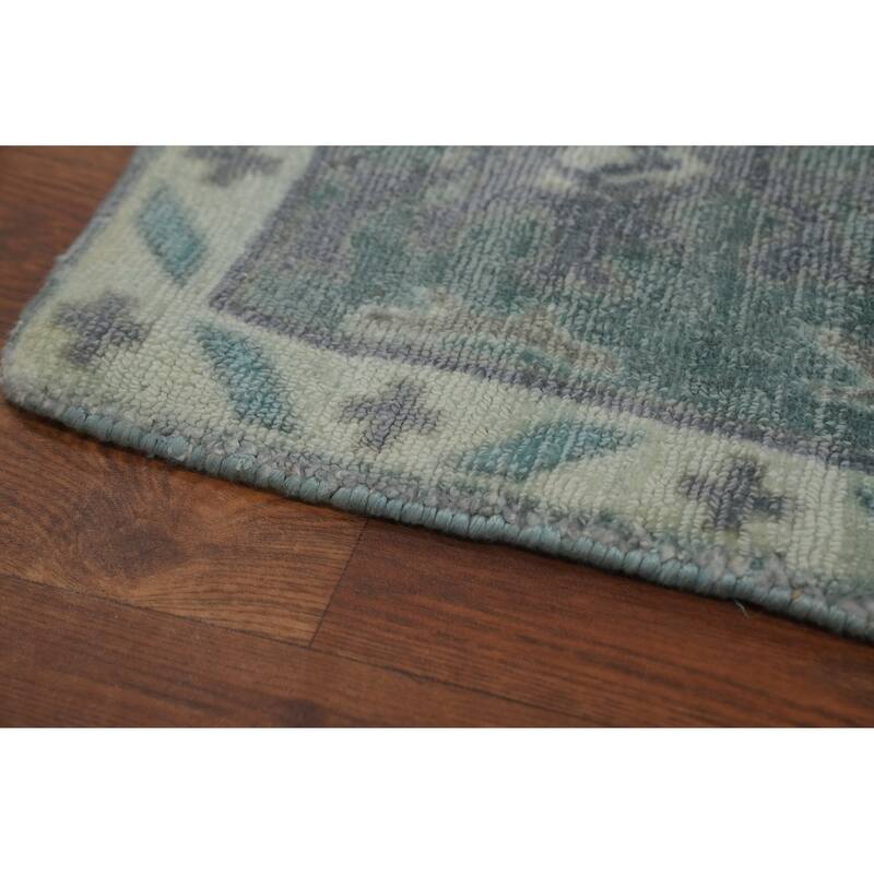 Hand-knotted Transitional Silk Carpet Blue Oushak Rug Floral Oriental Area Rug - 8' 0'' X 5' 0''
