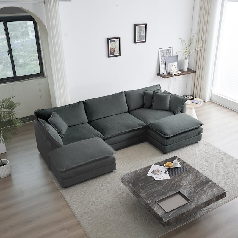Modern 5-Seater Convertible Corner Couch with 2 Reversible Ottomans - Grey
