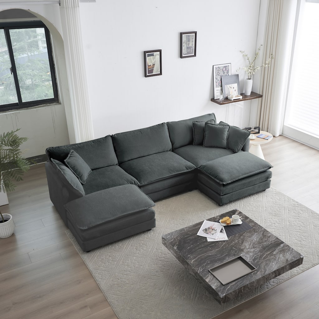 Modern 5-Seater Convertible Corner Couch with 2 Reversible Ottomans