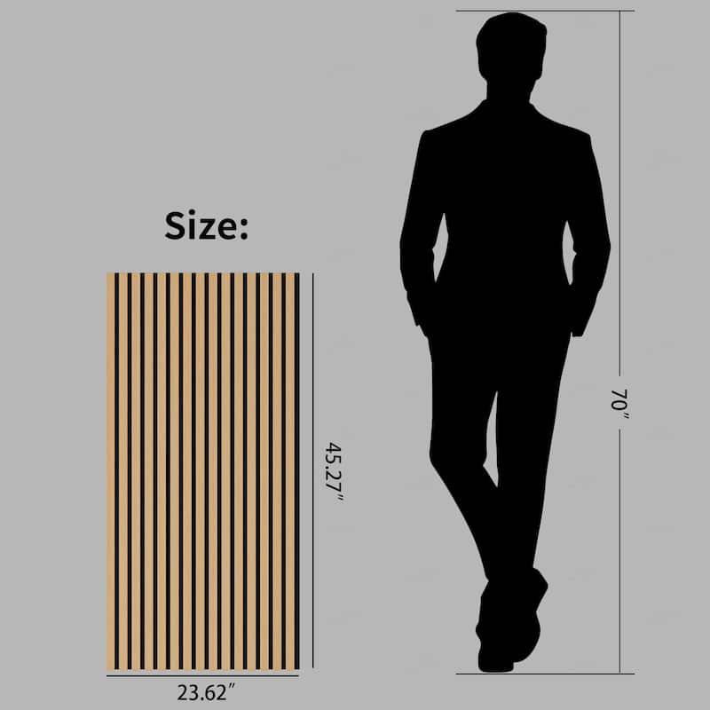45.27''X23.62'' 4PC Wood Slat Acoustic Panels for Wall and Ceiling 3D Fluted Sound Absorbing Panel Three Sides Fully Wrapped