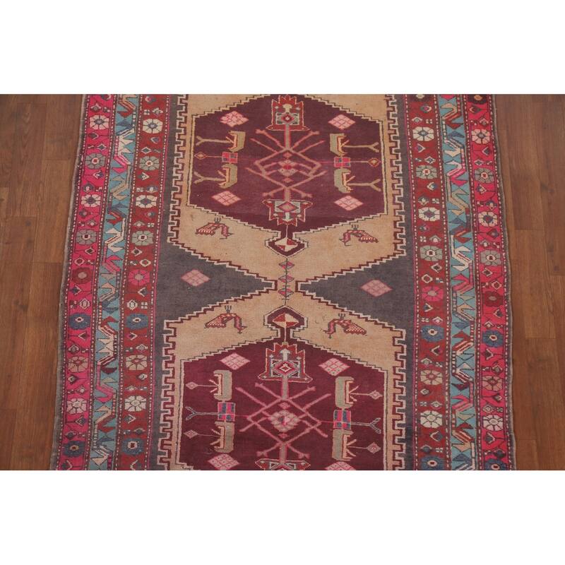 Hand Knotted Oriental 100% Wool Carpet Traditional Geometric Greys & Charcoal Meshkin Runner Rug - 9' 6'' X 3' 11''