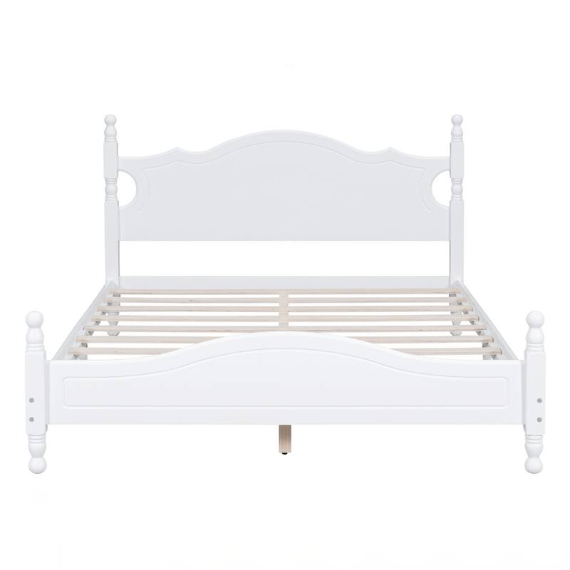 Queen Size Wood Platform Bed Frame,Retro Style Platform Bed with Wooden Slat Support