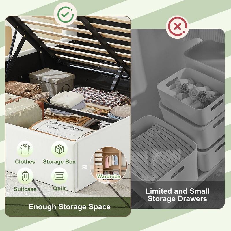 Linen Wingback Hydraulic Lift Up Storage Upholstered Platform Bed