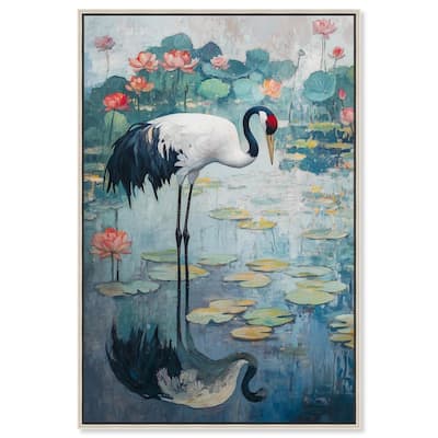 Crane in Lilies II Canvas by Art Remedy
