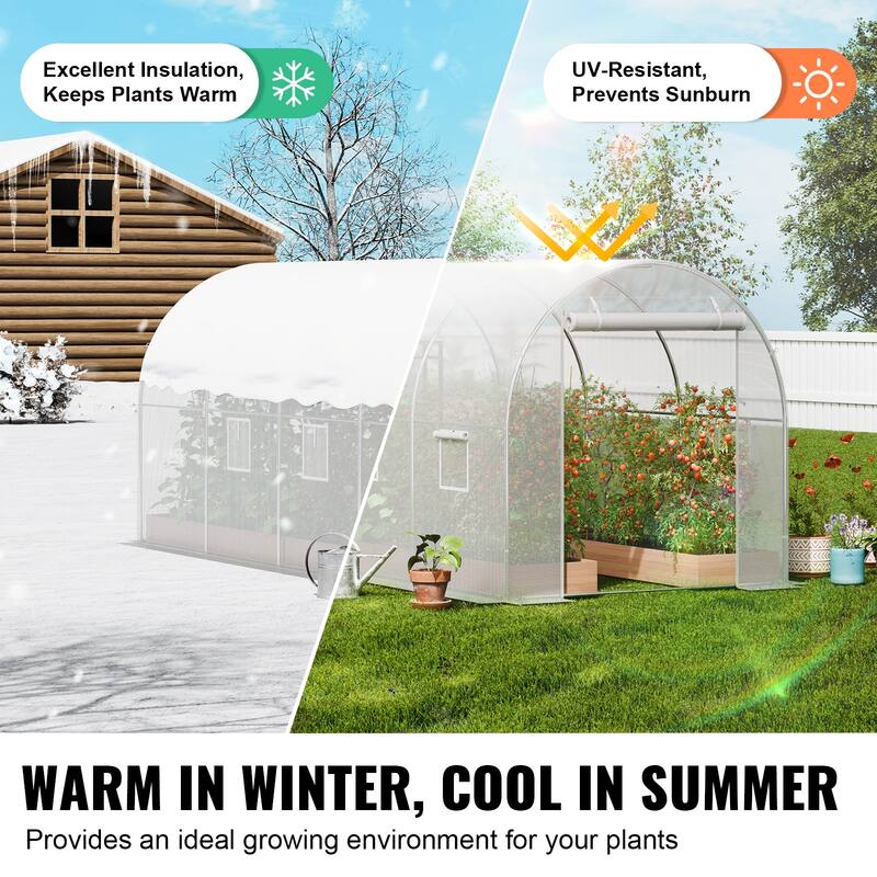 Walk-in Tunnel Greenhouse, Hoop House Greenhouse Tunnel, Plant Hot House with Galvanized Steel Frame, Green PE Cover
