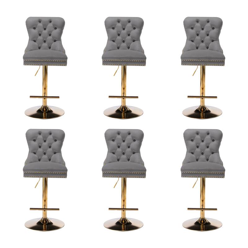 Thick Golden Swivel Velvet Bar Stools Set of 6