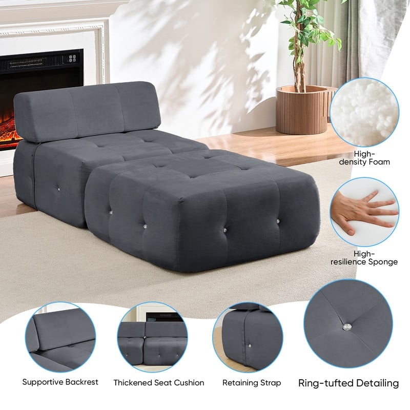 Mixoy Modern Velvet Single Sofa, 1-Seater Modular Sofa Couch with Rivet Trim for Living Room