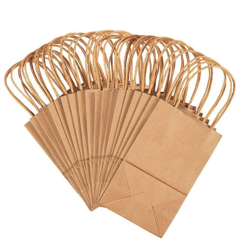 Blue Panda 24-Pack Small Gift Bags with Handles, Kraft Paper Material, 5.3x3x8.5 in