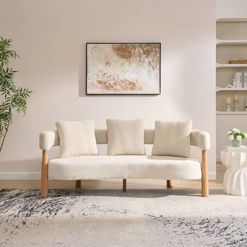 Luxe Modern Upholstered Curved 3-Seater Sofa with Wooden and Metal Legs