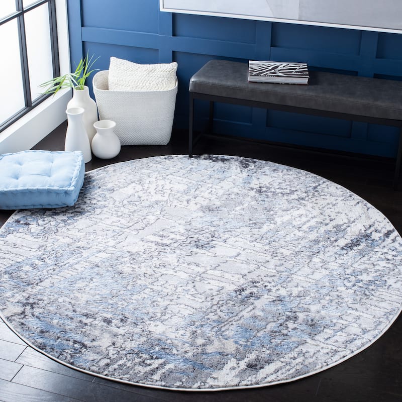 SAFAVIEH Amelia Svava Modern Abstract Rug - 6'7" Round - Ivory/Grey