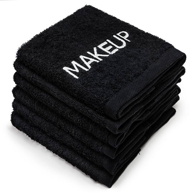 Kaufman Makeup Removal Black Towels. Embroidery Towel, Size 13"x 13" - 6-PK