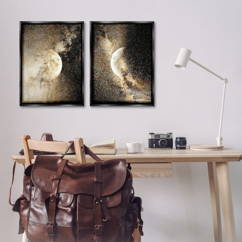Stupell Moons with Starry Nebulas Framed Floater Canvas Wall Art Design By Gemma Bardot (Set of 2)