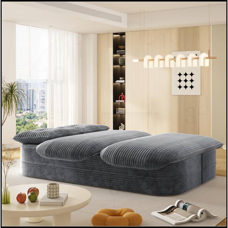 78.7 " W 2-in-1 Plush Corduroy Foldable Sofa