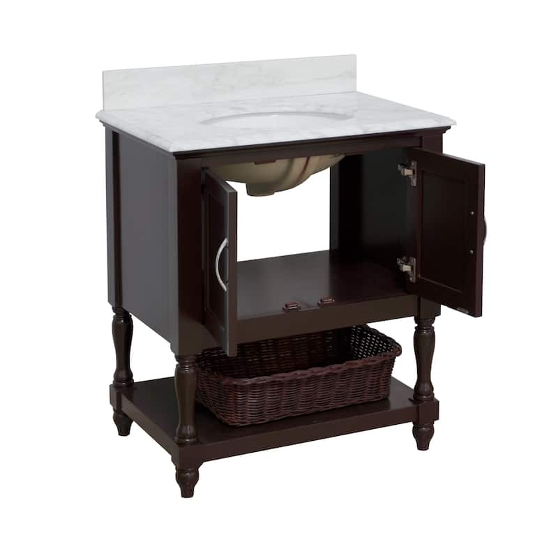KitchenBathCollection Beverly 30" BathroomVanity w/ Carrara Marble Top
