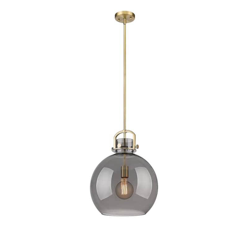 Innovations Lighting Newton Sphere - 1 Light 14" Stem Hung Pendant - Brushed Brass/Light Smoke