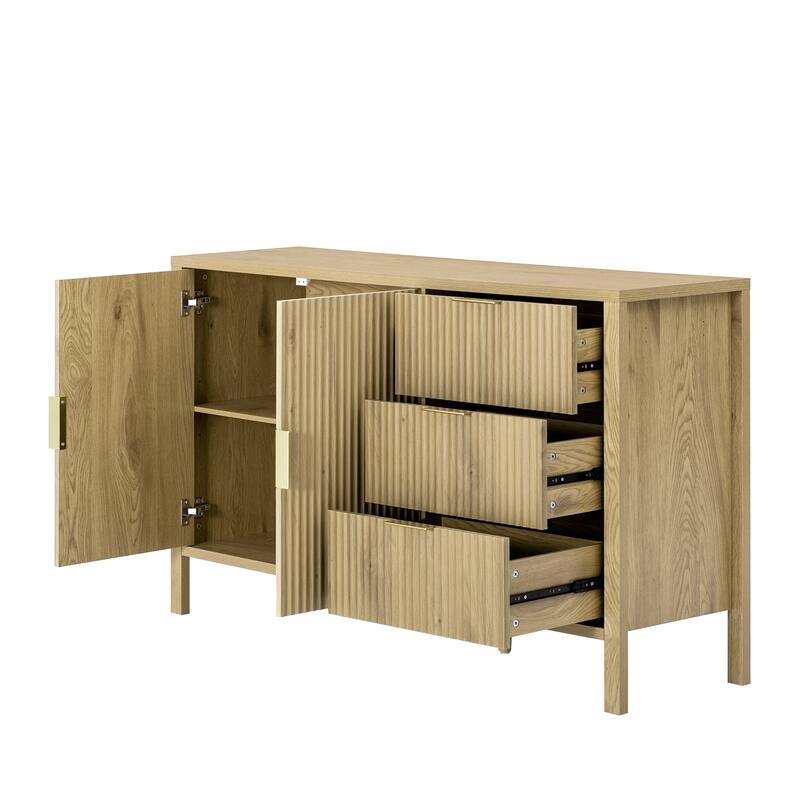 Anmytek Modern Wave Pattern Sideboard Buffet Cabinet with 3 Drawers Hooks Large Storage for Living Room Entryway