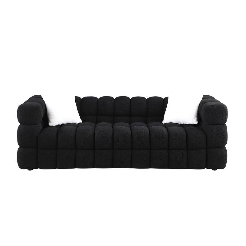 Modern Marshmallow Boucle Sofa with Solid Wood Frame and 2 Pillows