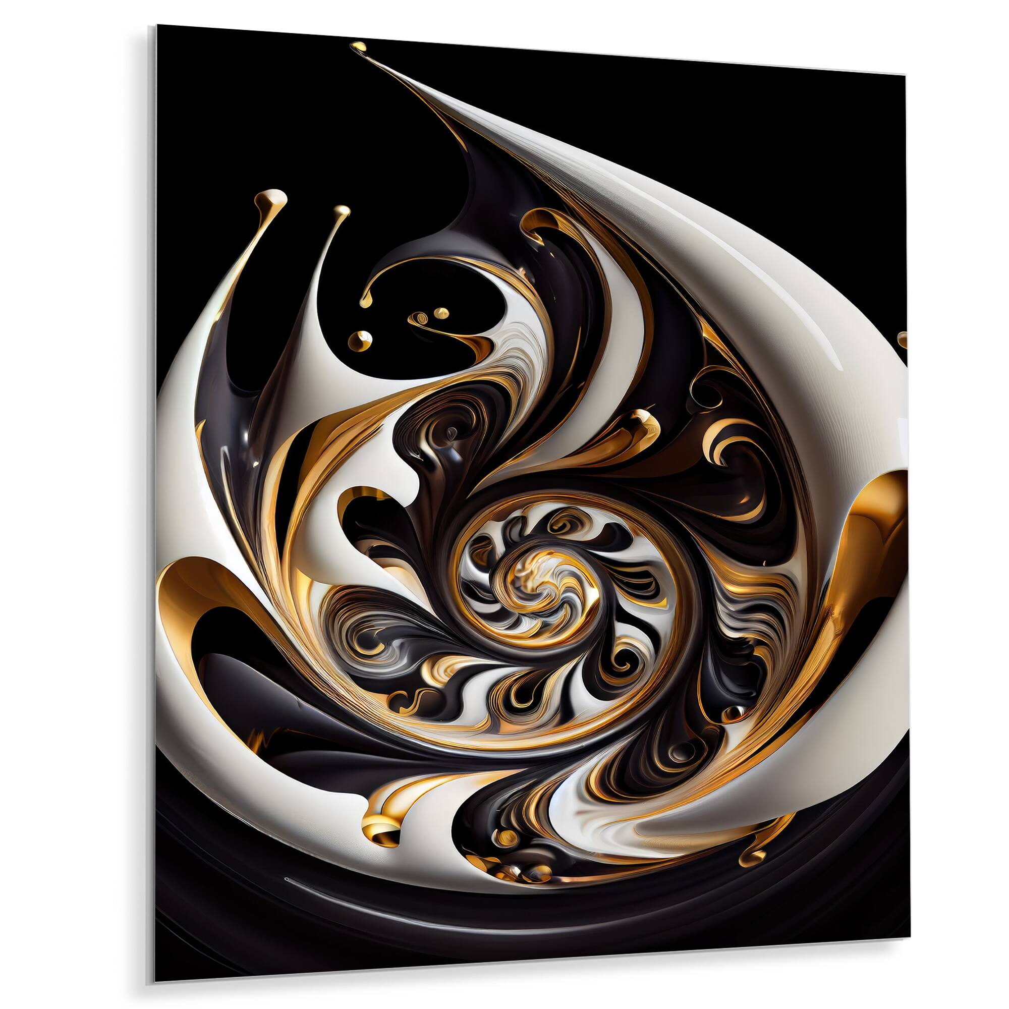 Designart 'Gold Black And White Stained Glass II' Modern Spiral Metal