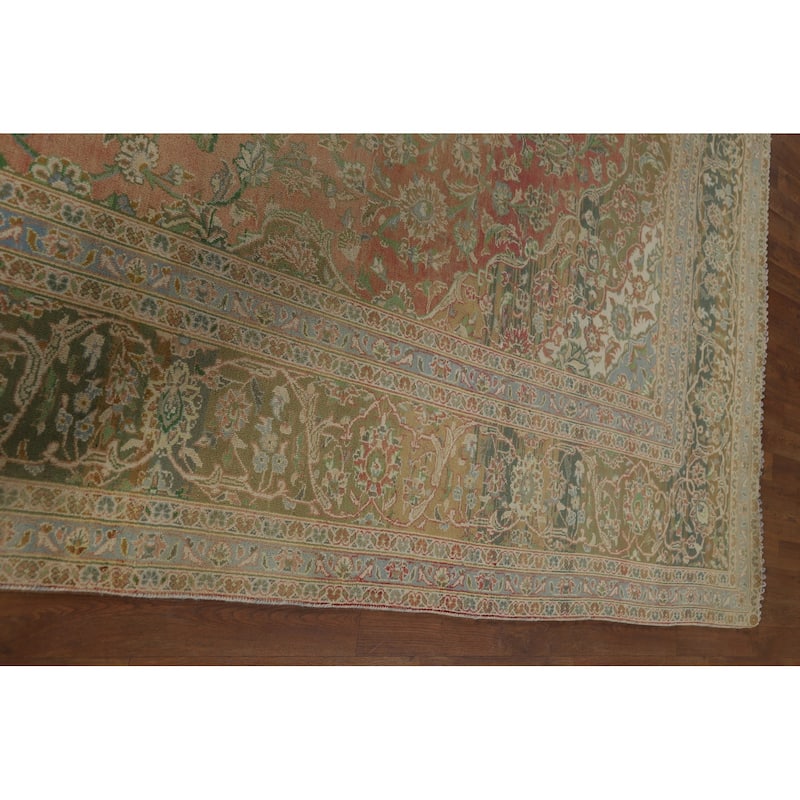 Traditional Kashan Distressed Vintage Persian Rug Handmade Wool Carpet - 9'4" x 13'1"