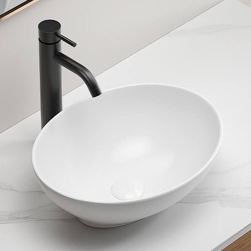 Oval Ceramic Vessel Bathroom Sink with Minimal Design