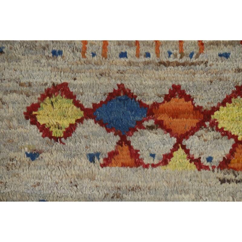 Moroccan Oriental Area Rug Hand-Knotted Grey Wool Carpet - 6'8" x 9'10"
