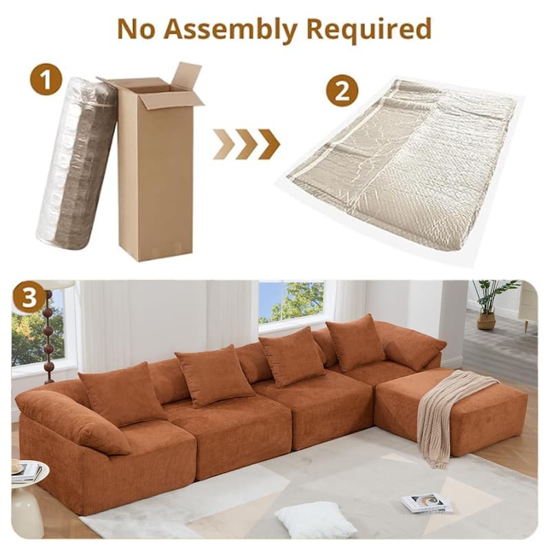 142" L-Shaped Modular Sectional Sofa, Floor Chenille Upholstered Couch with Ottoman, Convertible Sleeper Couch for Living Room