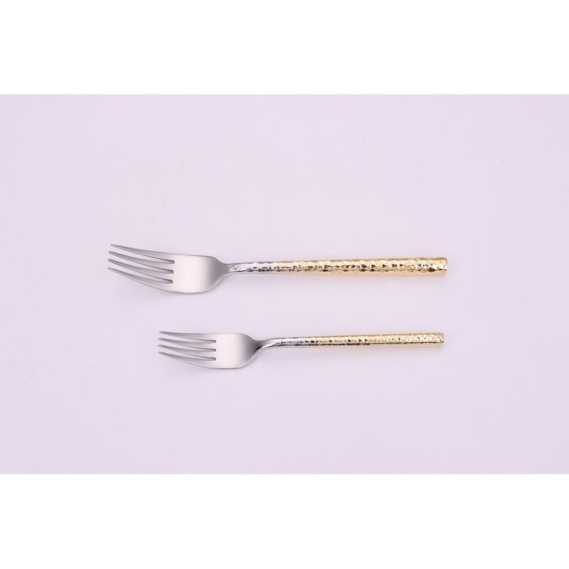 20 Pc Flatware Set Silver With Graduated Gold Pebbled Handles - Service For 4