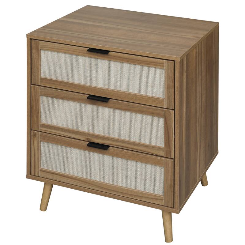 Rattan 3-Drawer Cabinet with Moisture-Proof Finish & Anti-Tipping Device for Safe Storage