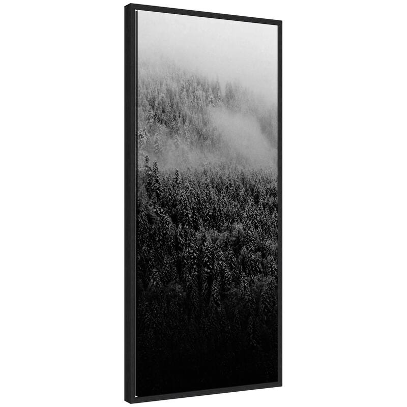 Kate and Laurel Sylvie Black and White Foggy Pine Forest in Winter Framed Canvas by Michael Schauer - 18x40