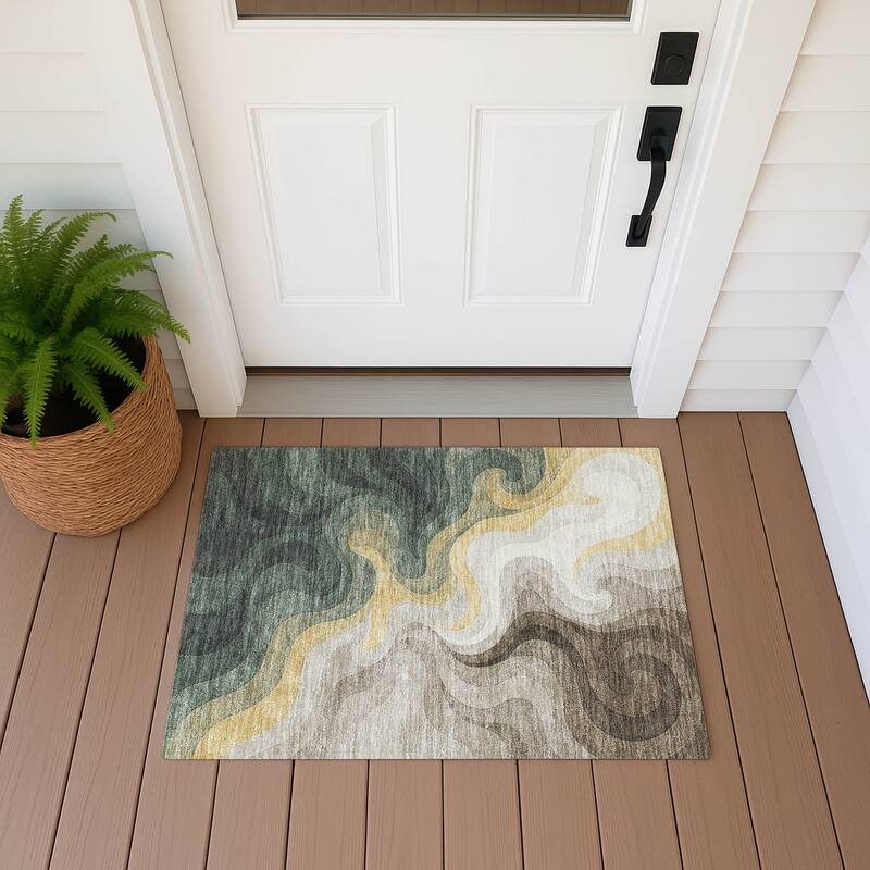 Machine Washable Indoor/ Outdoor Modern Dejuan Chantille Rug - Basil - 1'8" x 2'6"