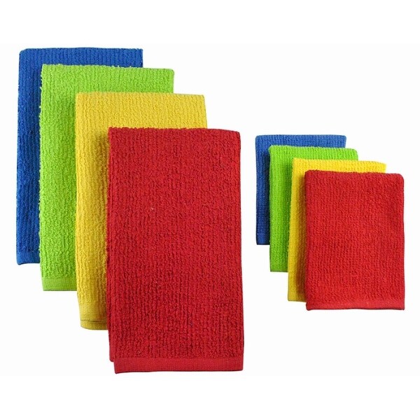 Shop Pack of 8 Solid Primary Colored Dish Towel and Wash Cloth Kitchen