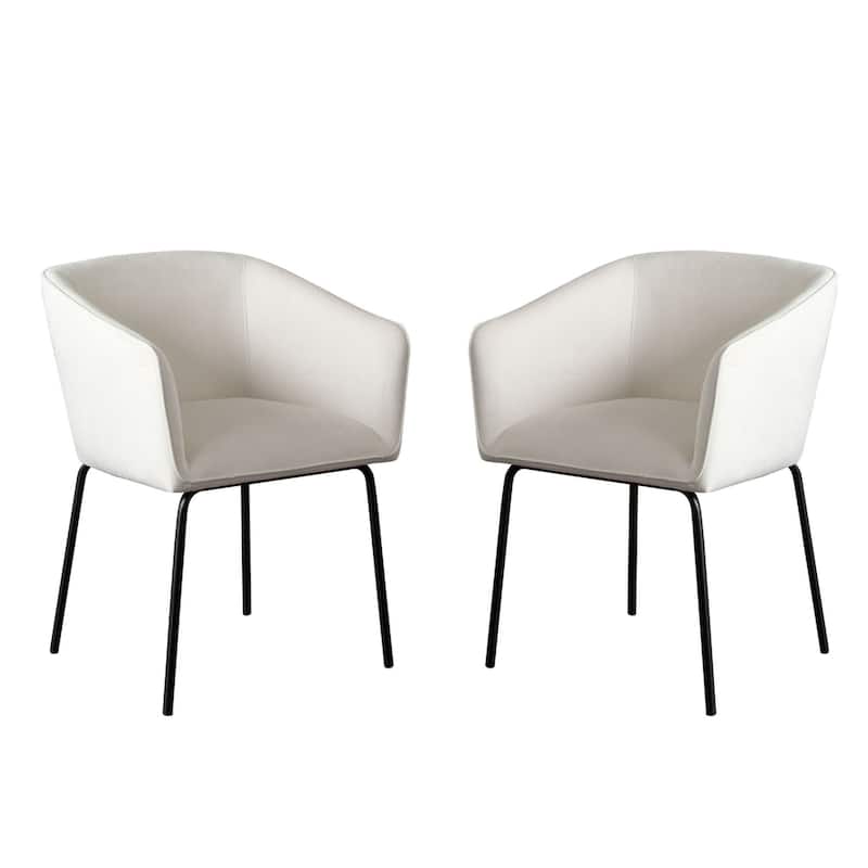 Voro Dining Chair Set of 2, Mist White Fabric, Sleek Black Metal Legs