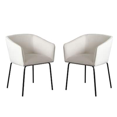 Voro Dining Chair Set of 2, Mist White Fabric, Sleek Black Metal Legs