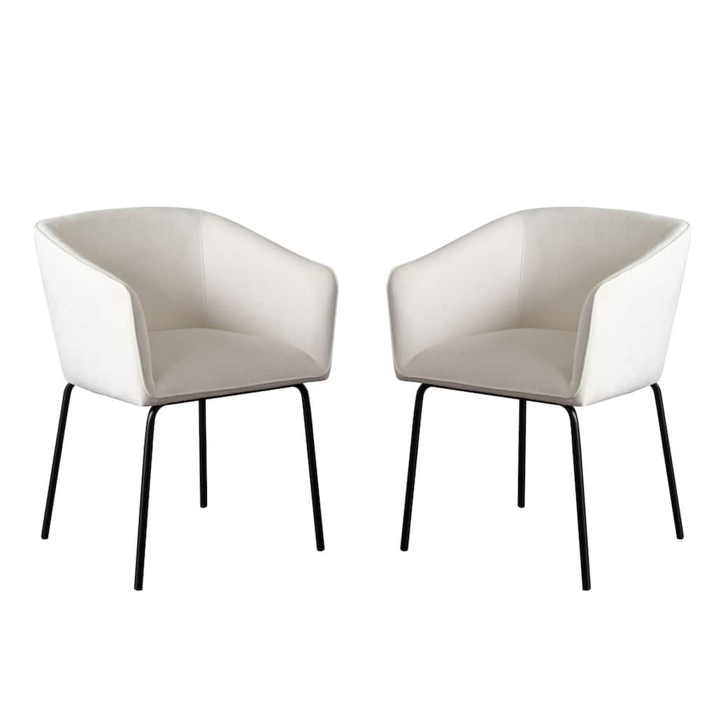 Voro Dining Chair Set of 2, Mist White Fabric, Sleek Black Metal Legs