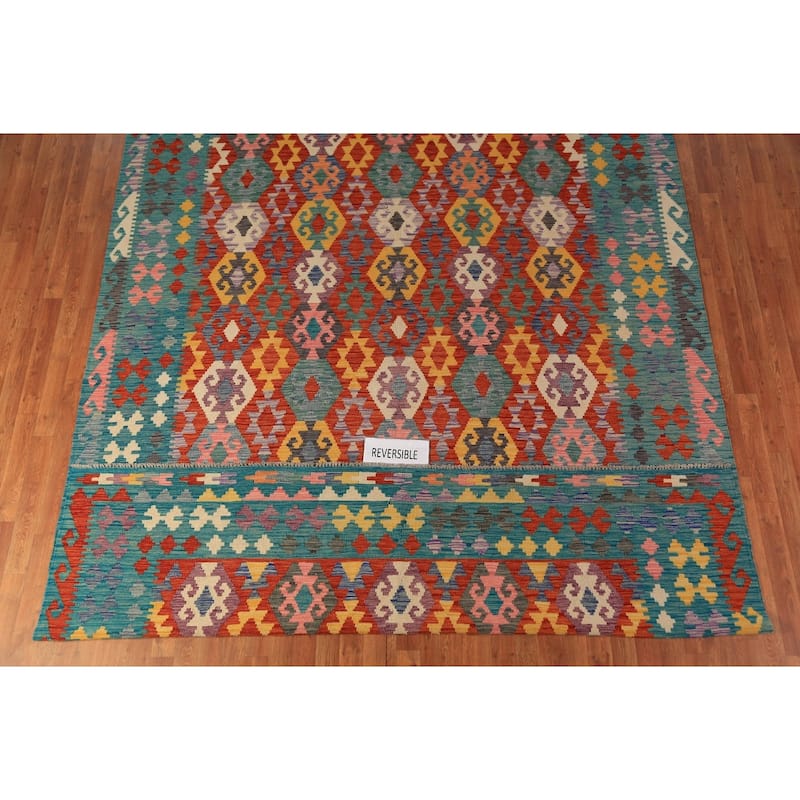 Geometric Kilim Oriental Area Rug Hand-Woven Tribal Wool Carpet - 8'5"x 11'6"
