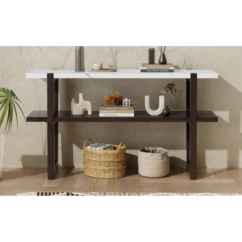Retro Entryway Table with Open Shelf