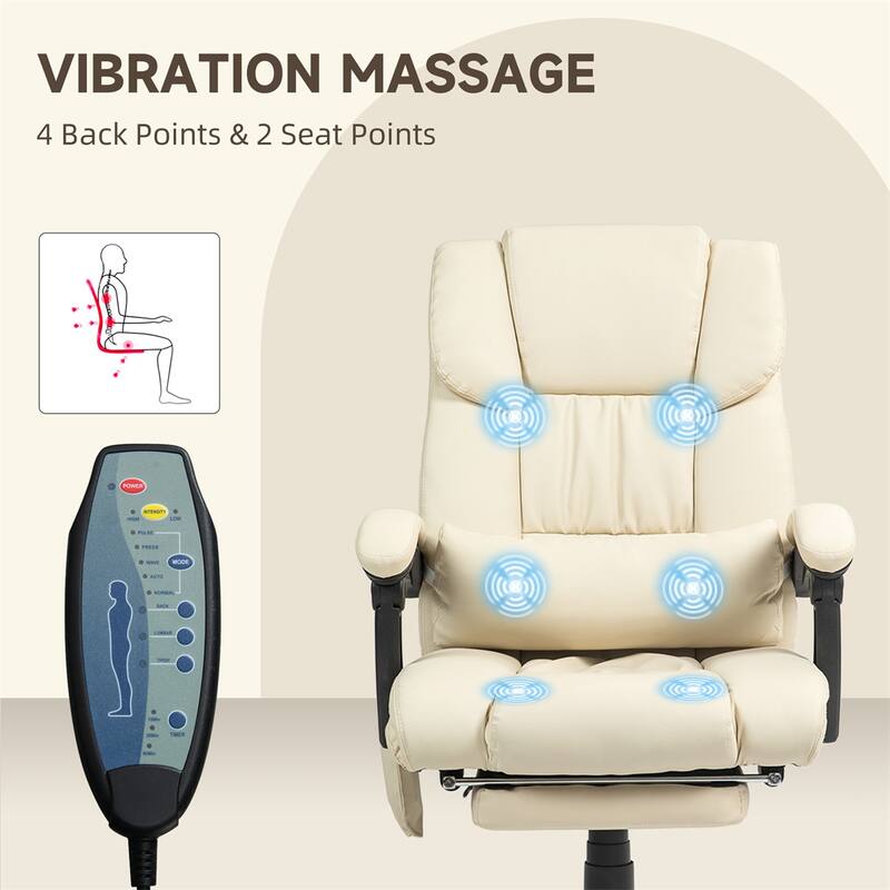 Adjustable Recliner Office Chair with Footrest Vibration Massage and High Back Swivel Wheels - 26" W x 29.5" D x 44"-48" H