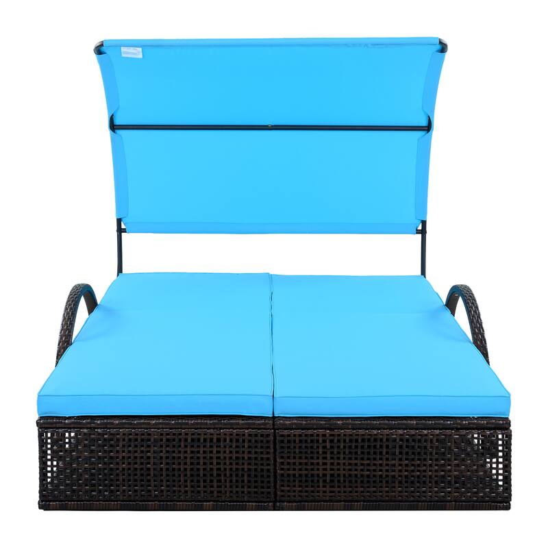 Outdoor Steel Frame Sun Lounger with Adjustable Backrest,Patio Double Sunbed