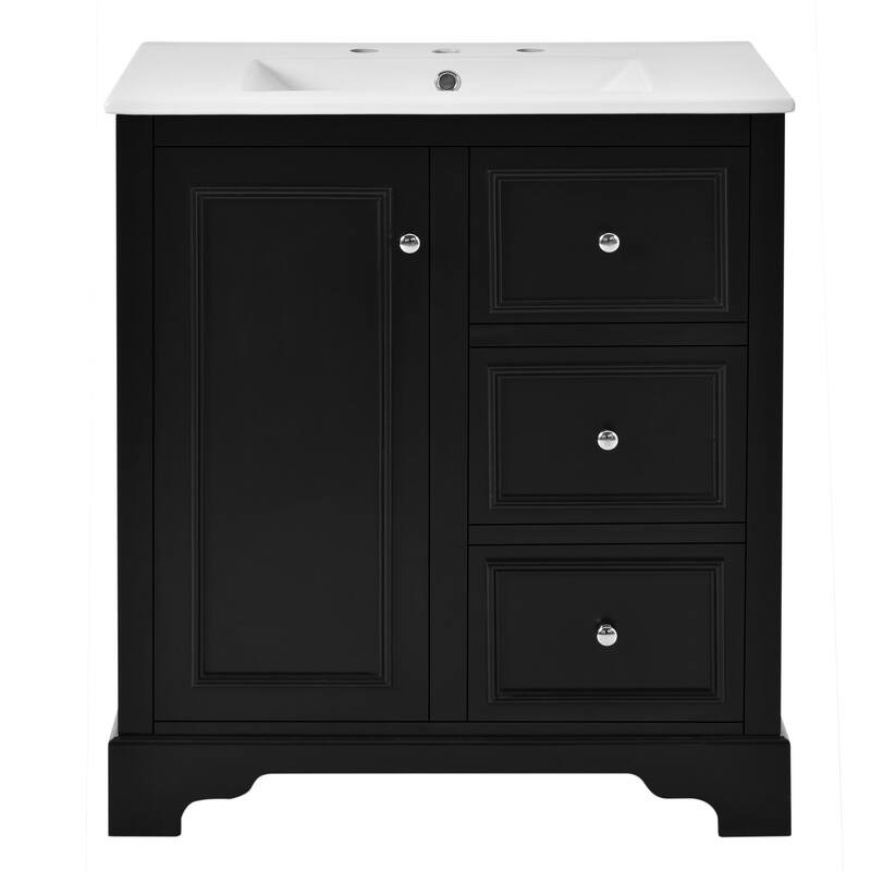 Modern 30" Bathroom Vanity Cabinet with Storage, Rectangular Ceramic Basin, and Soft-Close Design