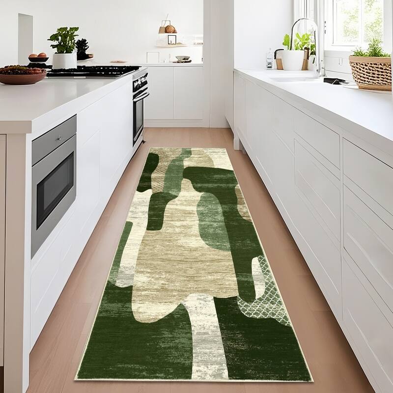 Area Rug Modern Abstract Rugs for Living Room Geometric Non-Slip Backing Low Pile Floor Carpet - 2'x6' - Green