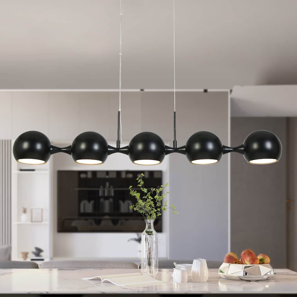 Modern 5-Light LED Black Linear Chandelier for Kitchen Island Dining Living Room - L 40.7" x W 5.9" x H 7.9